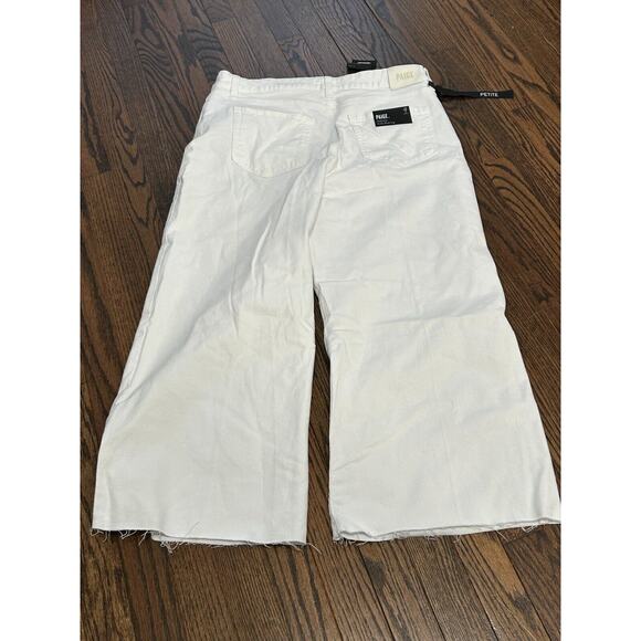 NWT Paige Women's Crisp White Anessa Wide Leg Raw Hem Ankle Jeans Petite Size 32 - Picture 6 of 16